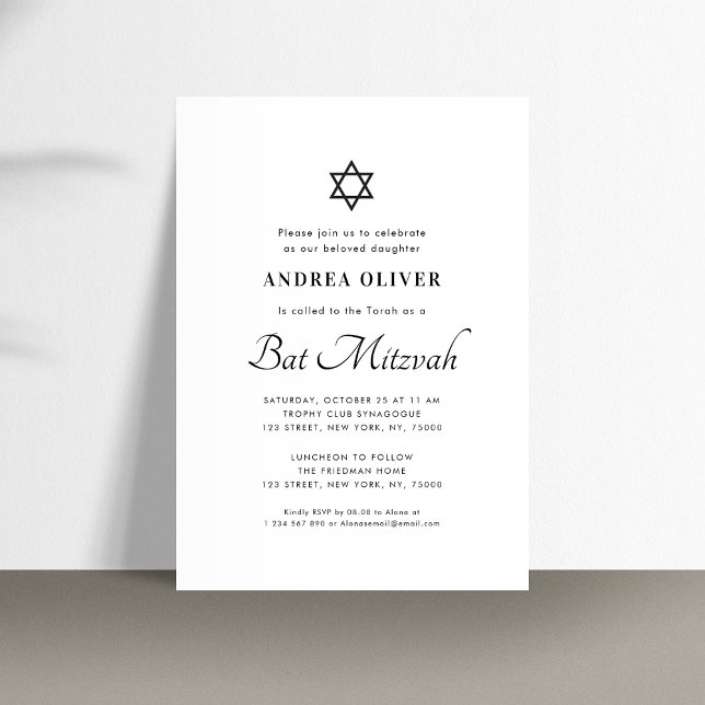 Invitación Elegante Guión Blanco Moderno Simple Bat Mitzvah (Subido por el creador)