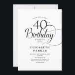 Invitación Elegante guión blanco negro 40 cumpleaños<br><div class="desc">Elegante y sencilla invitación blanca blanca negra a la fiesta de cumpleaños 40. Diseño elegante con tipografía de escritura. La carta de invitación a la moda es perfecta para una elegante celebración de cumpleaños. Se puede personalizar a cualquier edad. Invitaciones Zazzle impresas o una plantilla imprimible digital de descarga instantánea....</div>