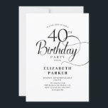 Invitación Elegante guión blanco negro 40 cumpleaños<br><div class="desc">Elegante y sencilla invitación blanca blanca negra a la fiesta de cumpleaños 40. Diseño elegante con tipografía de escritura. La carta de invitación a la moda es perfecta para una elegante celebración de cumpleaños. Se puede personalizar a cualquier edad. Invitaciones Zazzle impresas o una plantilla imprimible digital de descarga instantánea....</div>
