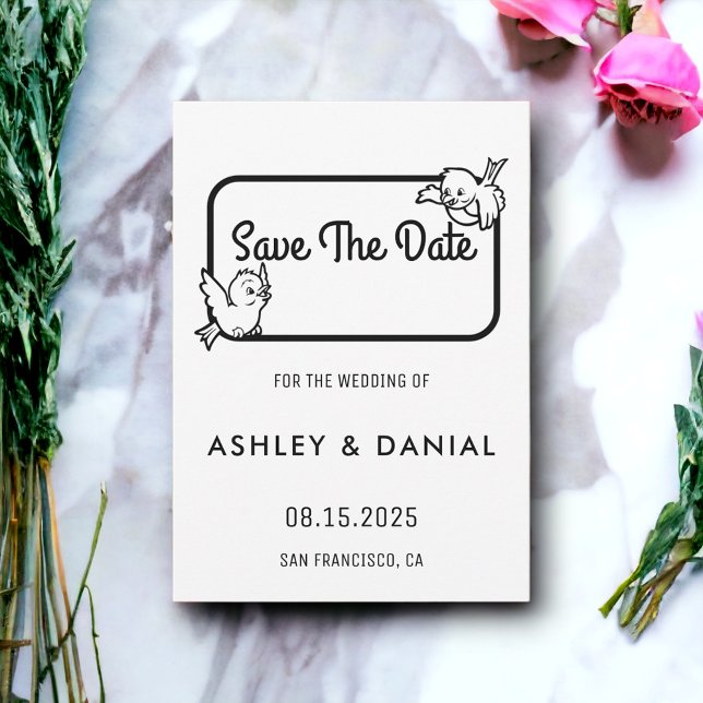 Invitación Elegante guión blanco negro Boda Guardar la fecha  (Subido por el creador)