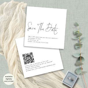 Invitación Elegante guión blanco negro Boda QR fecha de guard