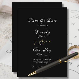 Invitación Elegante Guión blanco negro mínimo Guardar la fech