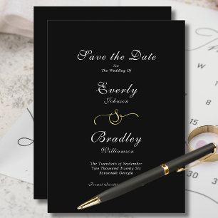 Invitación Elegante Guión blanco negro mínimo Guardar la fech