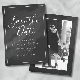 Invitación Elegante guión blanco negro salva al Boda de fecha