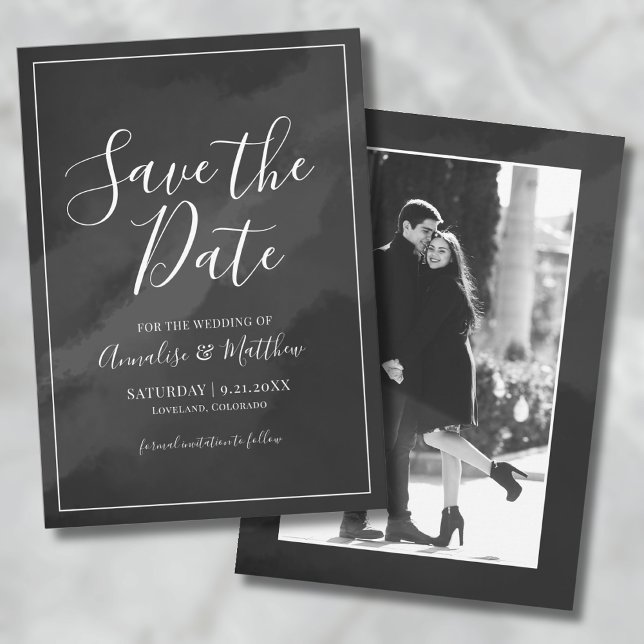 Invitación Elegante guión blanco negro salva al Boda de fecha (Elegant Script Black White Save the Date Wedding Invitation)