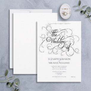 Invitación Elegante Guión Blanco y Negro Boda De Tiempos Negr