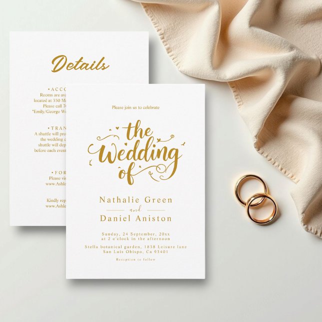 Invitación Elegante Guión Blanco Y Oro Boda Moderno (Subido por el creador)