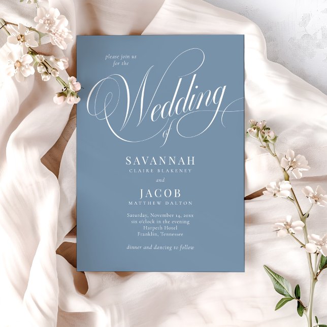 Invitación Elegante guión Boda azul turbio (Subido por el creador)