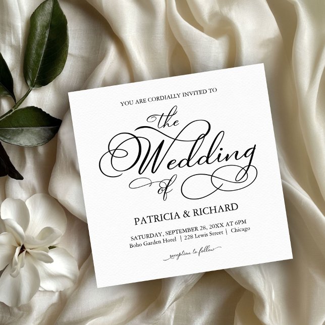 Invitación Elegante Guión Boda Blanco Y Negro (Subido por el creador)