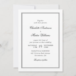 Invitación Elegante guión Boda blanco y negro