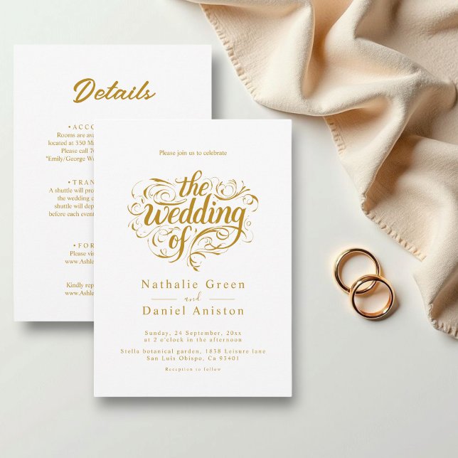 Invitación Elegante Guión Boda Clásico Blanco Y Oro (Subido por el creador)