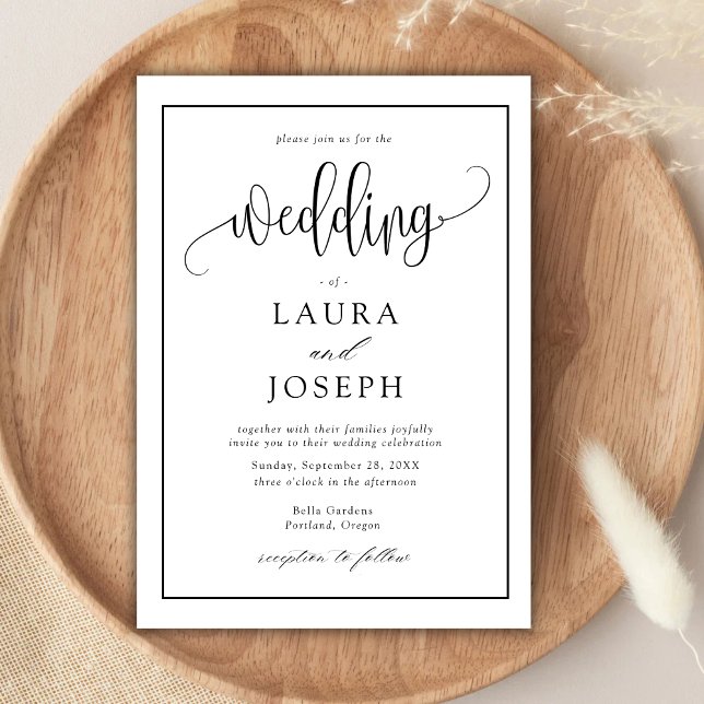 Invitación Elegante guión Boda clásico negro y blanco (Subido por el creador)