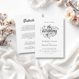 Invitación Elegante guión Boda clásico negro y blanco