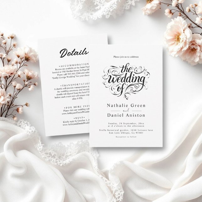 Invitación Elegante guión Boda clásico negro y blanco (Subido por el creador)