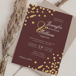 Invitación Elegante guión Boda Confetti de oro Borgoña