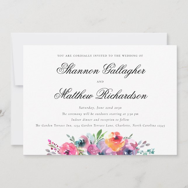 Invitación Elegante guión Boda de acuarela moderna (Anverso)