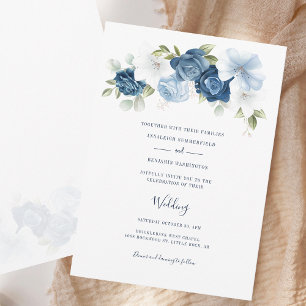 Invitación Elegante guión Boda de flores azules turbias