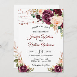 Invitación Elegante guión Boda de flores de Borgoña