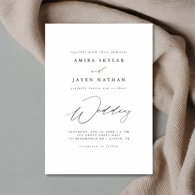 Invitación Elegante guión Boda de presupuesto en blanco y neg (Subido por el creador)