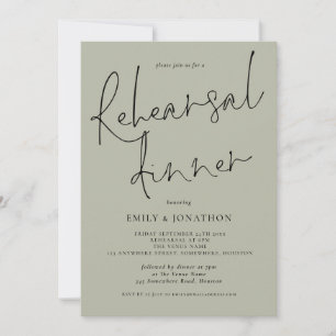 Invitación Elegante guión Boda ensayar cena Sage ligero