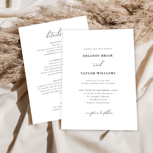 Invitación Elegante guión Boda Minimalista de doble cara (Subido por el creador)