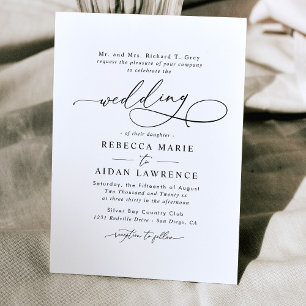 Invitación Elegante guión Boda mínimo blanco y negro