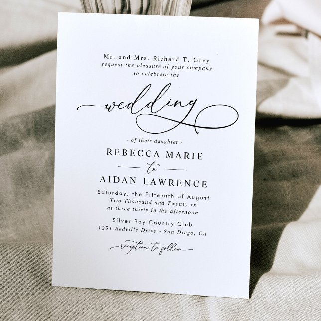 Invitación Elegante guión Boda mínimo blanco y negro (Subido por el creador)