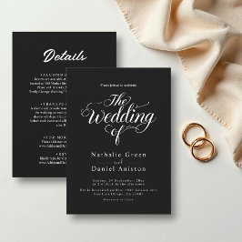 Invitación Elegante guión Boda mínimo blanco y negro