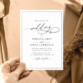 Invitación Elegante guión Boda mínimo en blanco y negro