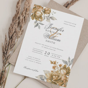 Invitación Elegante guión boda oro floral rústico natural