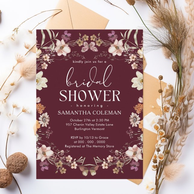Invitación Elegante guión Borgoña Flor de Flor Silvestre Duch (Subido por el creador)