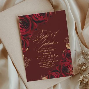 Invitación Elegante guión Burgundy Gold Rose 50 cumpleaños