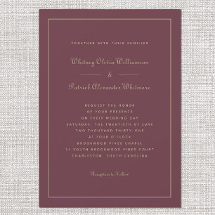 Invitación Elegante guión Burgundy oro Chic bodas formales