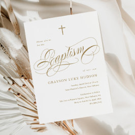 Invitación Elegante guión caligrafía bautismo neutral de oro