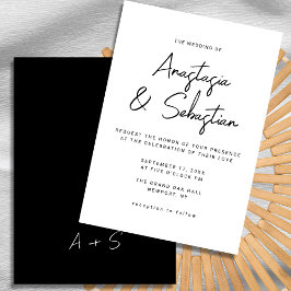 Invitación Elegante guión caligráfico Boda blanco y negro