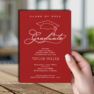 Invitación Elegante guión Cardenal Graduación Roja