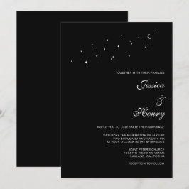 Invitación Elegante guión celestial Boda negro Minimalista