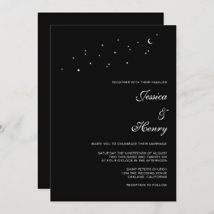 Invitación Elegante guión celestial Boda negro Minimalista