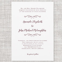 Invitación Elegante guión clásico Boda Borgoña Moda blanca