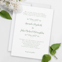 Invitación Elegante Guión Clásico Boda Sage Green White In