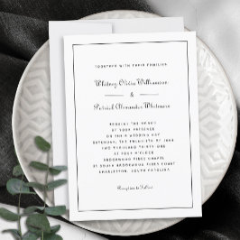 Invitación Elegante guión Clásico Bodas formales de blanco ne