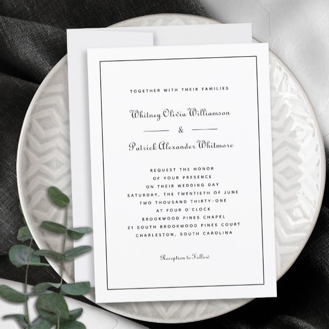 Invitación Elegante guión Clásico Bodas formales de blanco ne (Subido por el creador)