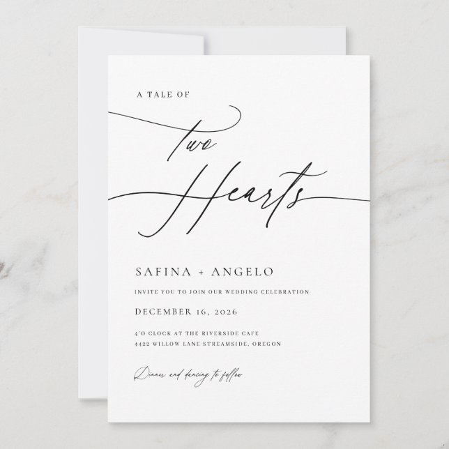 Invitación Elegante Guión Clásico Código QR Todo En Un Boda (Anverso)