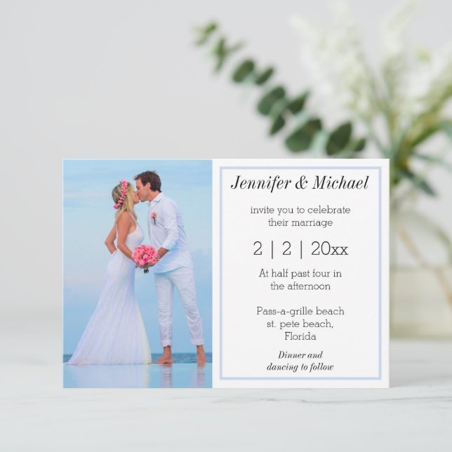 Invitación elegante guión clásico foto simple playa (Anverso de pie)