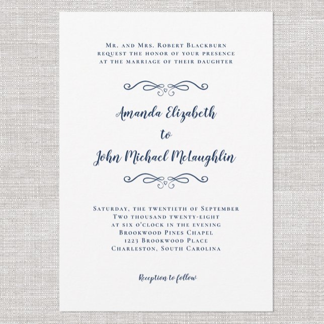 Invitación Elegante Guión Clásico Simple Boda Formal Azul (Subido por el creador)