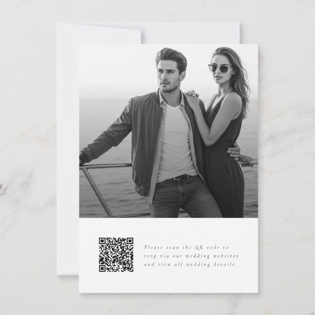 Invitación Elegante guión Código QR Foto Boda de presupuesto (Reverso)