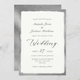 Invitación Elegante guión con Boda mínimo de borde plateado