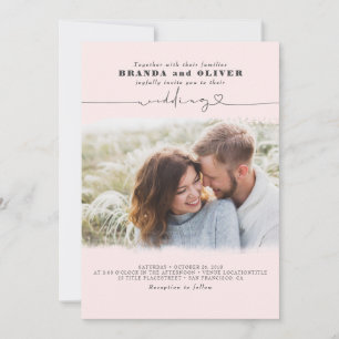 Invitación Elegante guión corto Boda rosa superposición de fo