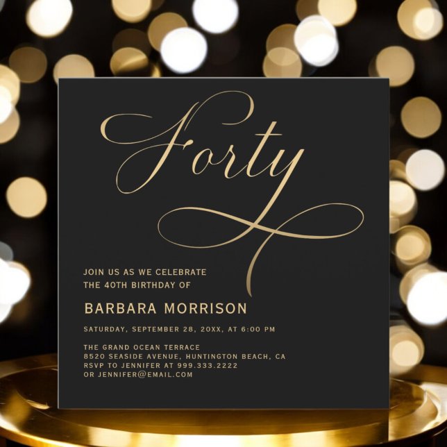 Invitación Elegante guión Cuarenta Oro Negro 40 cumpleaños (Subido por el creador)