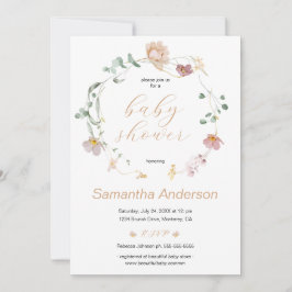 Invitación Elegante guión de Baby Shower para flores silvestr
